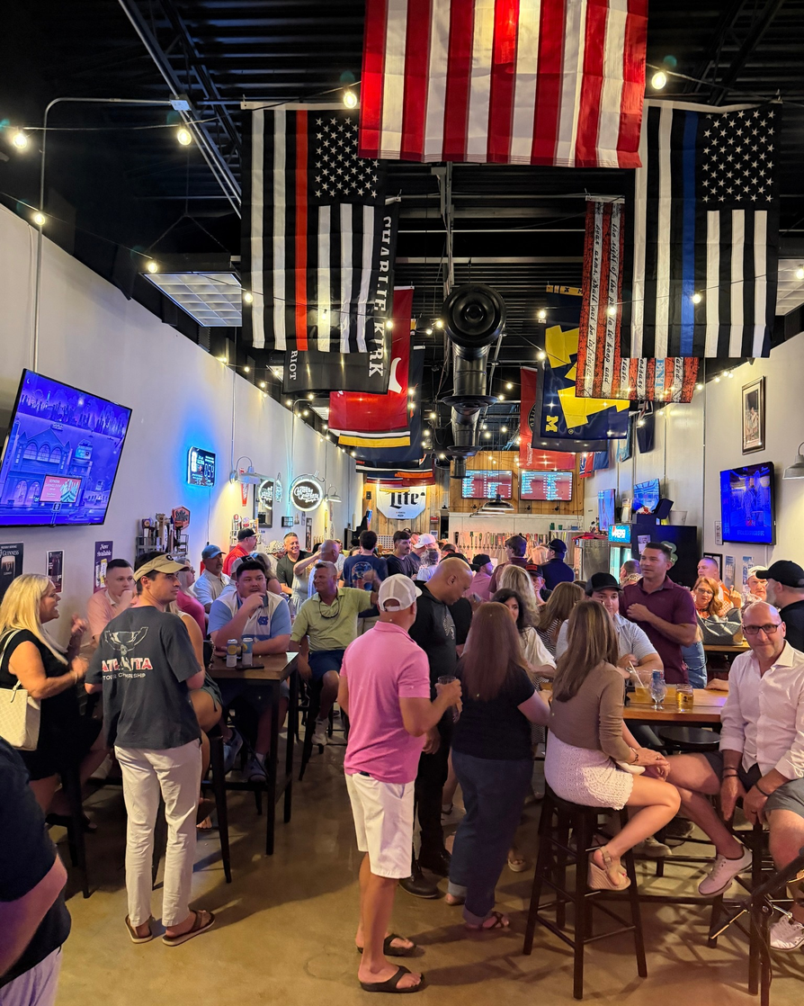 Bar interior with team banners